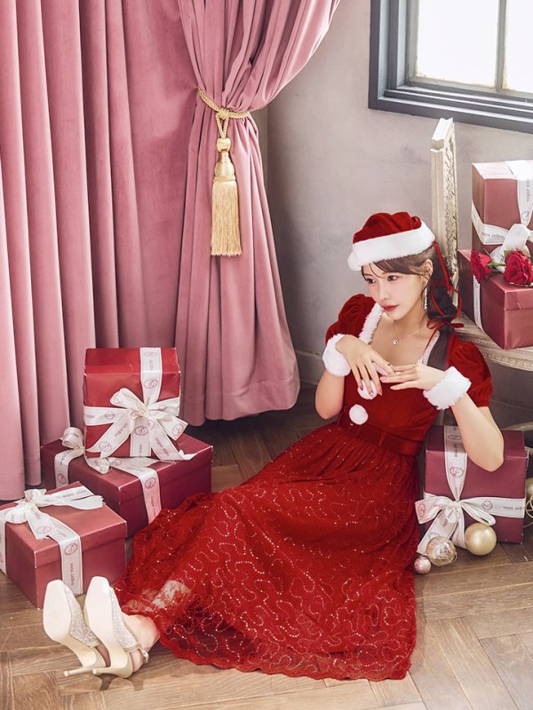 画像13: 【サンタセール！】【サンタコス 5点セット】【S-Mサイズ/2カラー】ベロアワンピースサンタ[YMT]