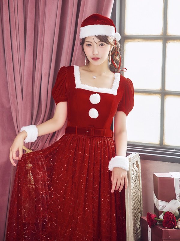 画像17: 【サンタセール！】【サンタコス 5点セット】【S-Mサイズ/2カラー】ベロアワンピースサンタ[YMT]