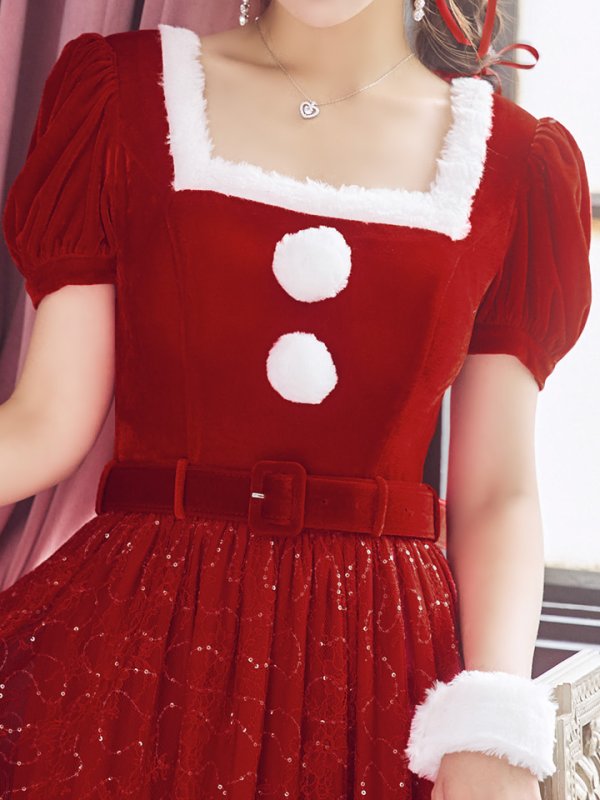 画像6: 【サンタセール！】【サンタコス 5点セット】【S-Mサイズ/2カラー】ベロアワンピースサンタ[YMT]