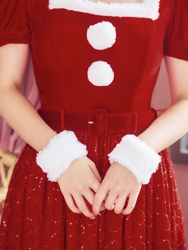 画像7: 【サンタセール！】【サンタコス 5点セット】【S-Mサイズ/2カラー】ベロアワンピースサンタ[YMT]