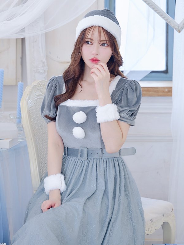 画像34: 【サンタセール！】【サンタコス 5点セット】【S-Mサイズ/2カラー】ベロアワンピースサンタ[YMT]