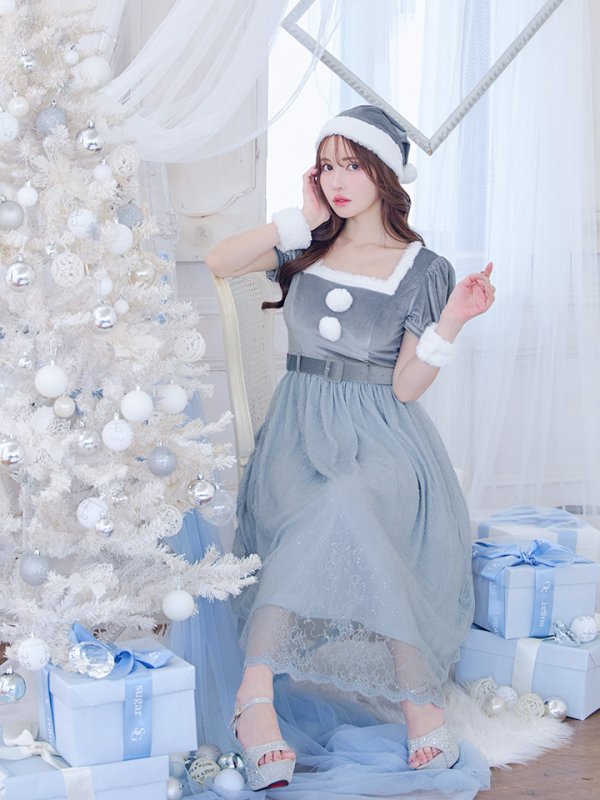 画像40: 【サンタセール！】【サンタコス 5点セット】【S-Mサイズ/2カラー】ベロアワンピースサンタ[YMT]