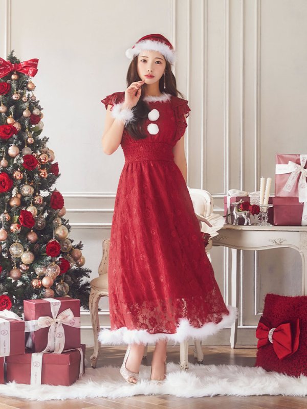 画像13: 【サンタセール！】【サンタコス 4点セット】【S-Lサイズ/1カラー】フラワーレースワンピースサンタ[YMT]