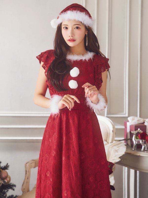 画像14: 【サンタセール！】【サンタコス 4点セット】【S-Lサイズ/1カラー】フラワーレースワンピースサンタ[YMT]