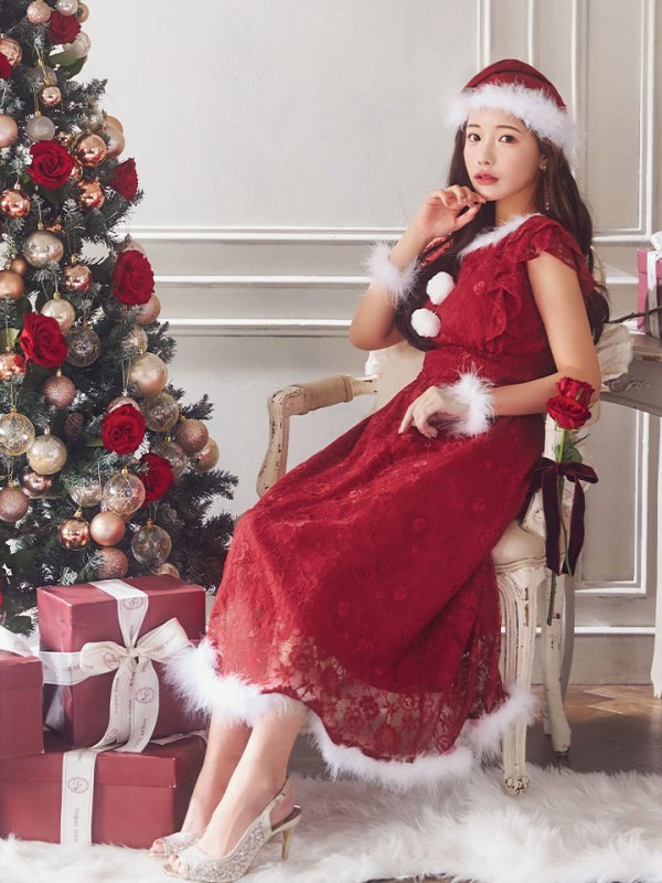 画像19: 【サンタセール！】【サンタコス 4点セット】【S-Lサイズ/1カラー】フラワーレースワンピースサンタ[YMT]