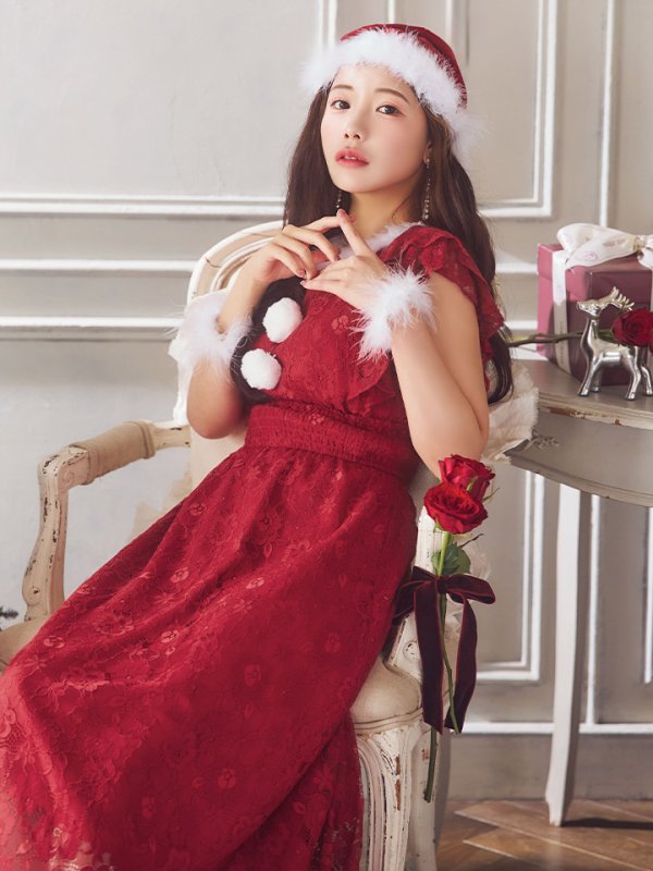 画像21: 【サンタセール！】【サンタコス 4点セット】【S-Lサイズ/1カラー】フラワーレースワンピースサンタ[YMT]