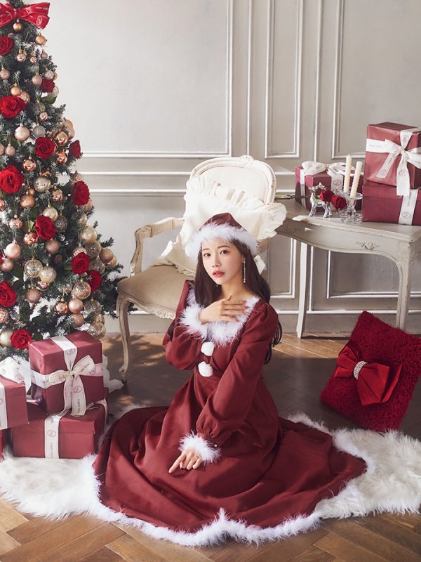 画像10: 【ノベルティ対象】【即日発送】【サンタコス 4点セット】【S-Lサイズ/2カラー】バックリボンフレアワンピースサンタコスプレ[YMT]