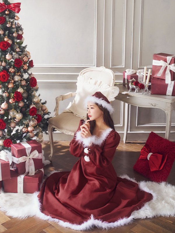 画像11: 【ノベルティ対象】【即日発送】【サンタコス 4点セット】【S-Lサイズ/2カラー】バックリボンフレアワンピースサンタコスプレ[YMT]