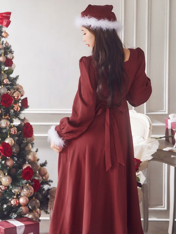 画像16: 【ノベルティ対象】【即日発送】【サンタコス 4点セット】【S-Lサイズ/2カラー】バックリボンフレアワンピースサンタコスプレ[YMT]