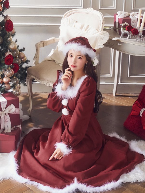 画像7: 【ノベルティ対象】【即日発送】【サンタコス 4点セット】【S-Lサイズ/2カラー】バックリボンフレアワンピースサンタコスプレ[YMT]