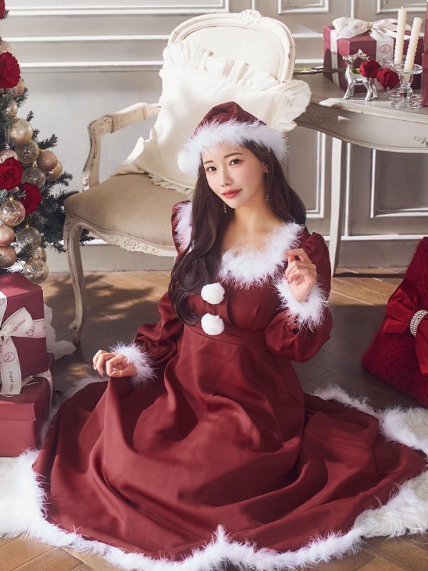 画像9: 【ノベルティ対象】【即日発送】【サンタコス 4点セット】【S-Lサイズ/2カラー】バックリボンフレアワンピースサンタコスプレ[YMT]