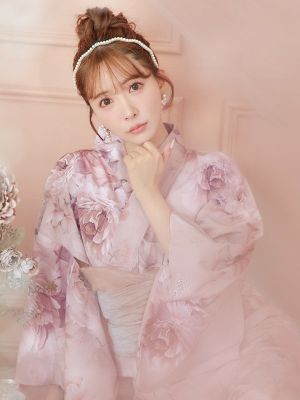 画像14: 【即日発送】くすみピンクアンティークフラワー浴衣  【浴衣３点セット 浴衣/帯/下駄】[YMT]