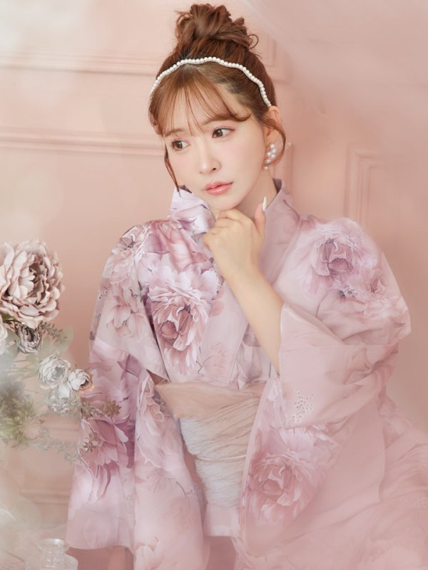 画像15: 【即日発送】くすみピンクアンティークフラワー浴衣  【浴衣３点セット 浴衣/帯/下駄】[YMT]