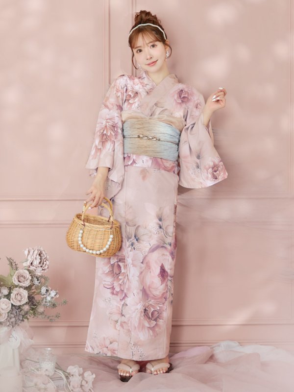 画像8: 【即日発送】くすみピンクアンティークフラワー浴衣  【浴衣３点セット 浴衣/帯/下駄】[YMT]