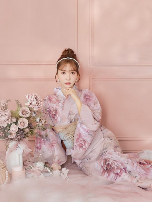 画像11: 【即日発送】くすみピンクアンティークフラワー浴衣  【浴衣３点セット 浴衣/帯/下駄】[YMT]