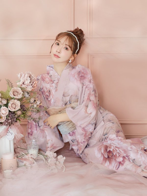 画像12: 【即日発送】くすみピンクアンティークフラワー浴衣  【浴衣３点セット 浴衣/帯/下駄】[YMT]