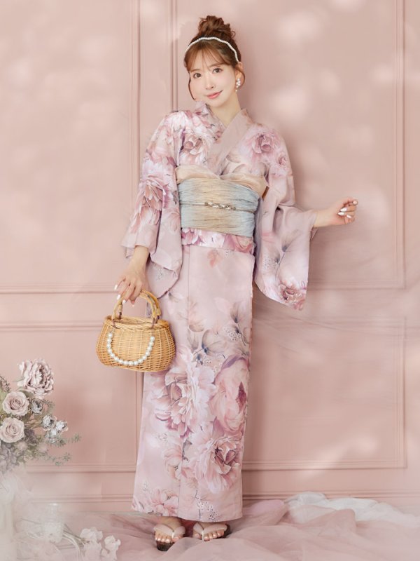 画像4: 【即日発送】くすみピンクアンティークフラワー浴衣  【浴衣３点セット 浴衣/帯/下駄】[YMT]