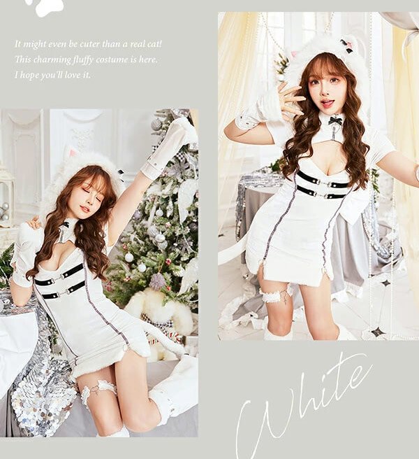 画像7: 【即日発送！】【クリスマスコスプレ7点セット】【Malymoon/マリームーン】レディジップファーキャットサンタ【フリーサイズ/2カラー】[OF03]