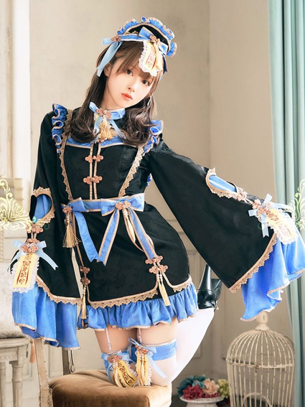 画像1: 【即日発送】ハニーリボンロリータキョンシー【マリームーン】【ハロウィンコスプレ7点セット】【フリーサイズ/1カラー】[OF04]
