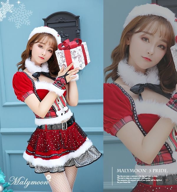 画像5: 【即日発送】【クリスマスコスプレ8点セット】【Malymoon/マリームーン】チェック柄サンタクロース【フリーサイズ/1カラー】[YMT]