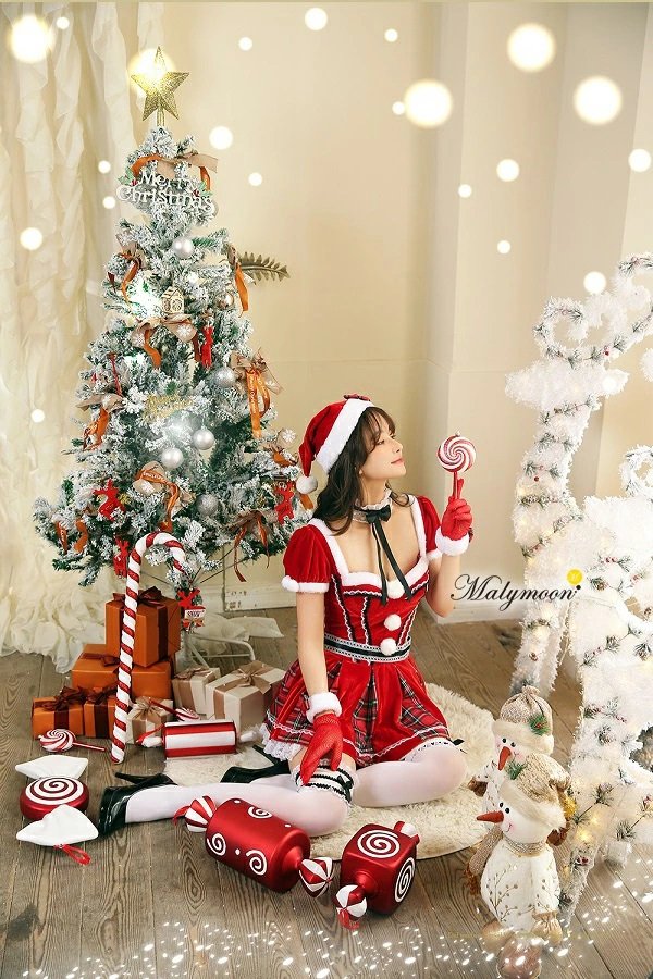 画像4: 【即日発送】【クリスマスコスプレ8点セット】【Malymoon/マリームーン】パフスリーブサンタ【フリーサイズ/1カラー】[OF03]