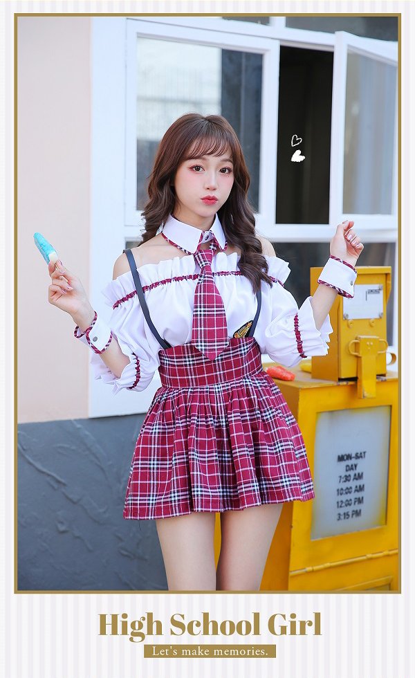 画像3: 【即日発送】オフショル女子高生/ミニスカJK《ハロウィンコスプレ8点セット》【Malymoon/マリームーン】[YMT]