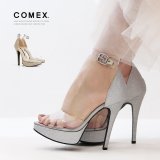 【COMEX】 2color/ 13cmヒール/ クリアサンダル/ ラメ / ハイヒール/ アンクルストラップ/ サンダル[OF02]