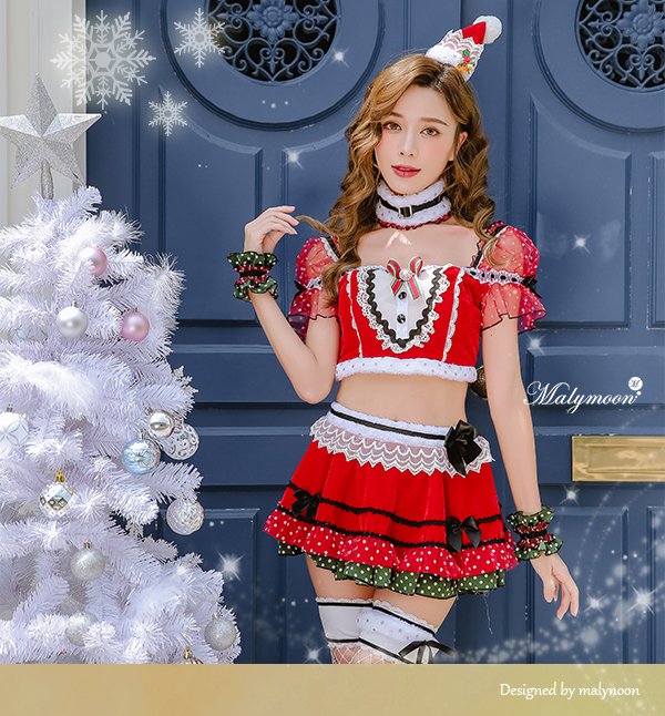 画像4: 【即日発送】【クリスマスコスプレ7点セット】【Malymoon/マリームーン】パフスリーブサンタクロース[OF03]
