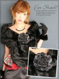 再入荷！おっきなコサージュがCute★どんなドレスにも合わせやすい♪ファーショール　*ブラック[HC02]