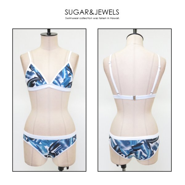 画像6: 【即日発送】【水着セール】【水着】ブルーのリーフ柄が爽やかなビキニ☆スポーティホックビキニ[FB01]