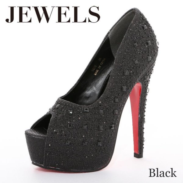 画像5: 【5size/3color】豪華に煌めくストーンの人気パンプス♪☆14cmヒールオープントゥパンプス[OF02]