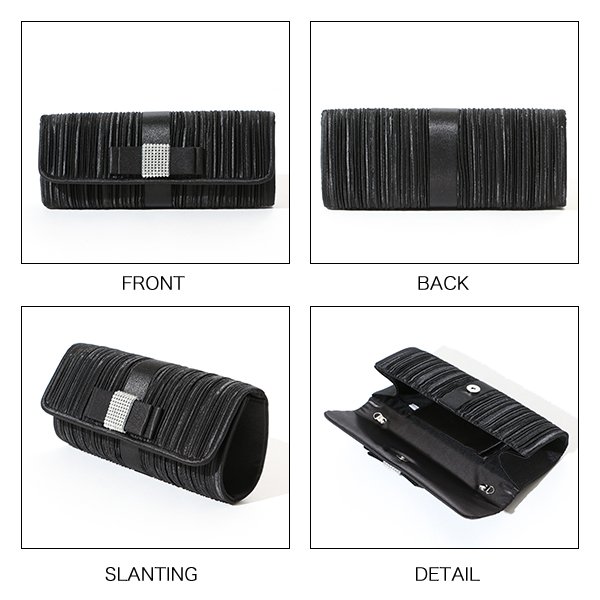 画像6: 【3カラー】落ち着いたビジューとリボンがかわいい♪どんなドレスにも合わせやすい2wayパーティクラッチバッグ[OF04]