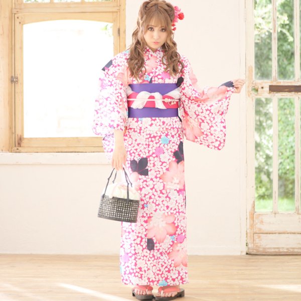 画像3: 【即日発送】【浴衣セール】【浴衣】小花桜模様浴衣セット【浴衣３点セット浴衣/帯/下駄】[HC02]