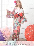 【浴衣3点セット】 ☆ここでしか買えない！☆さくりなコラボ商品☆プリンセスフラワー浴衣セット（19obi-2/Yheko030WH / Yhimo206 / A807knR）【YMT】