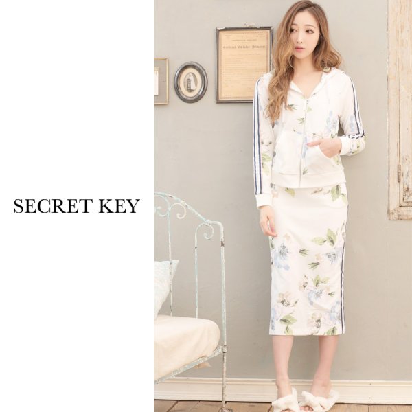 画像3: 【ルームウェア：セットアップ】SALEサイドライン×フラワーパーカー/ジャージ/スウェット/部屋着/パジャマ/ロングスカート / セットアップルームウェア[HC02]