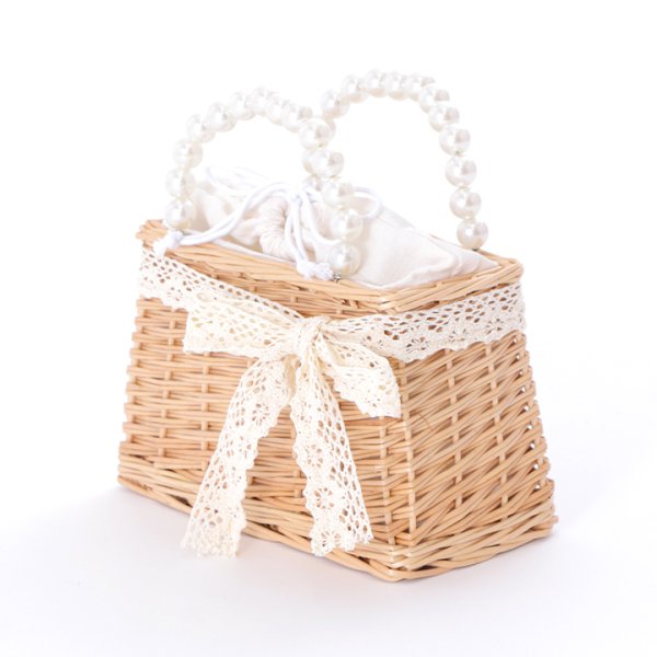 画像3: 【即日発送】パールレースリボン台形型カゴバッグ【YMT】