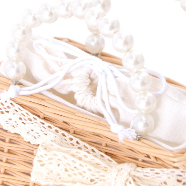 画像5: 【即日発送】パールレースリボン台形型カゴバッグ【YMT】