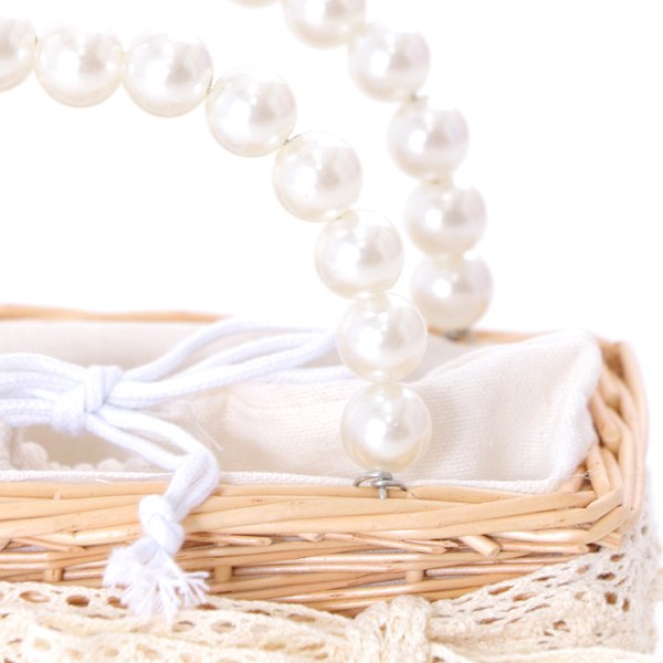 画像6: 【即日発送】パールレースリボン台形型カゴバッグ【YMT】