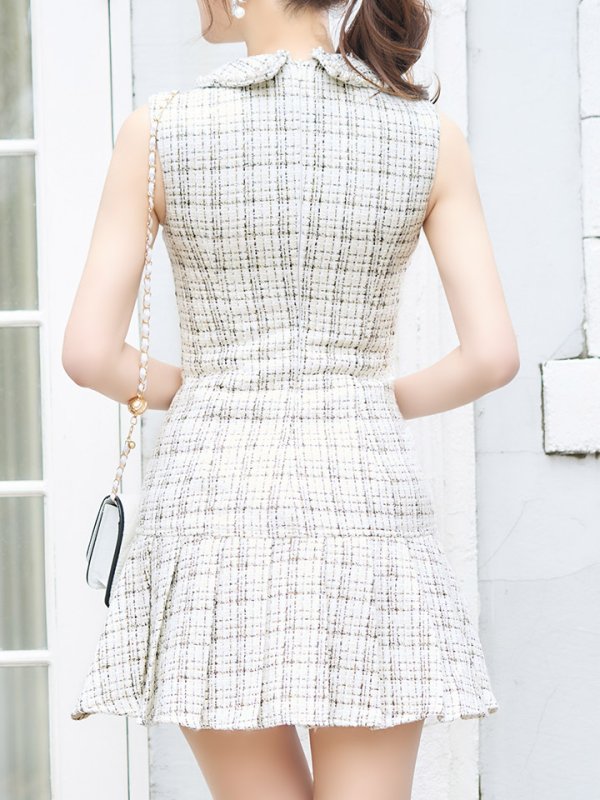 画像8: 【即日発送】ツイードプリーツドレス/ローライズ/ローウエスト/ノースリーブ/パール/谷間隠し/ミニドレス/キャバドレス【XS-XLサイズ/3カラー】[HC02-X] 【SB】dzj