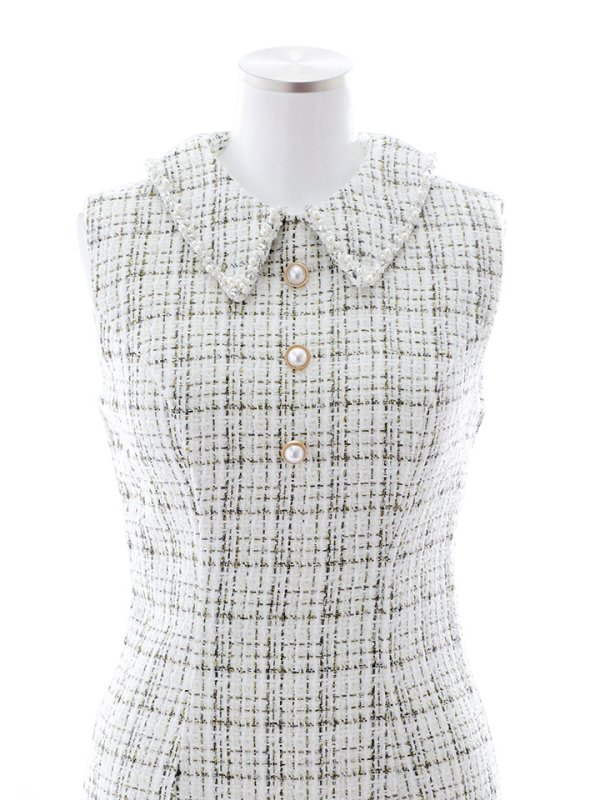 画像36: 【即日発送】ツイードプリーツドレス/ローライズ/ローウエスト/ノースリーブ/パール/谷間隠し/ミニドレス/キャバドレス【XS-XLサイズ/3カラー】[HC02-X] 【SB】dzj