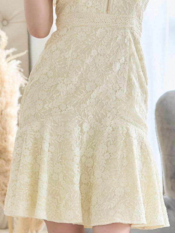 画像8: マーメイドワンピースドレス/花柄刺繍レース/フリル/谷間見せ/背中隠し/ミディアムドレス/キャバドレス【S-Lサイズ/4カラー】[OF01-X] 【SB】dzw