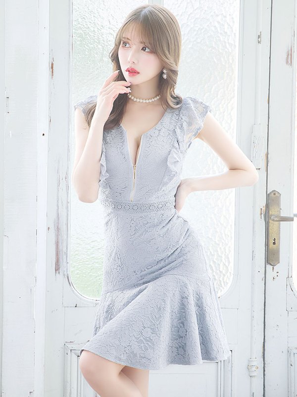 画像6: マーメイドワンピースドレス/花柄刺繍レース/フリル/谷間見せ/背中隠し/ミディアムドレス/キャバドレス【S-Lサイズ/4カラー】[OF01-X]【SB】dzw