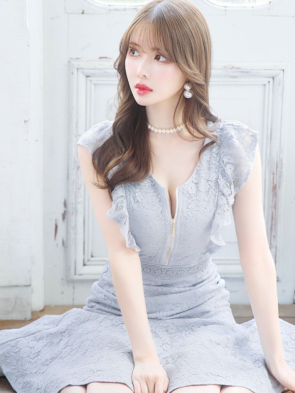 画像11: マーメイドワンピースドレス/花柄刺繍レース/フリル/谷間見せ/背中隠し/ミディアムドレス/キャバドレス【S-Lサイズ/4カラー】[OF01-X]【SB】dzw