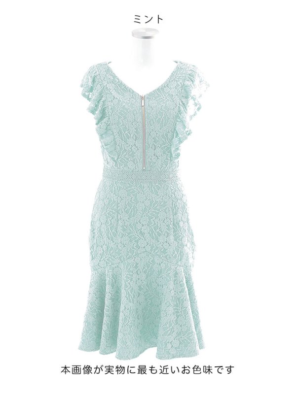 画像20: マーメイドワンピースドレス/花柄刺繍レース/フリル/谷間見せ/背中隠し/ミディアムドレス/キャバドレス【S-Lサイズ/4カラー】[OF01-X]【SB】dzw