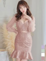 花柄刺繍レースドレス/マーメイド/フロントファスナー/ノースリーブ/ウエスト魅せ/肌魅せ/谷間見せ/ミニドレス/キャバドレス【S-XLサイズ/4カラー】[OF01-X] 【SB】dzw