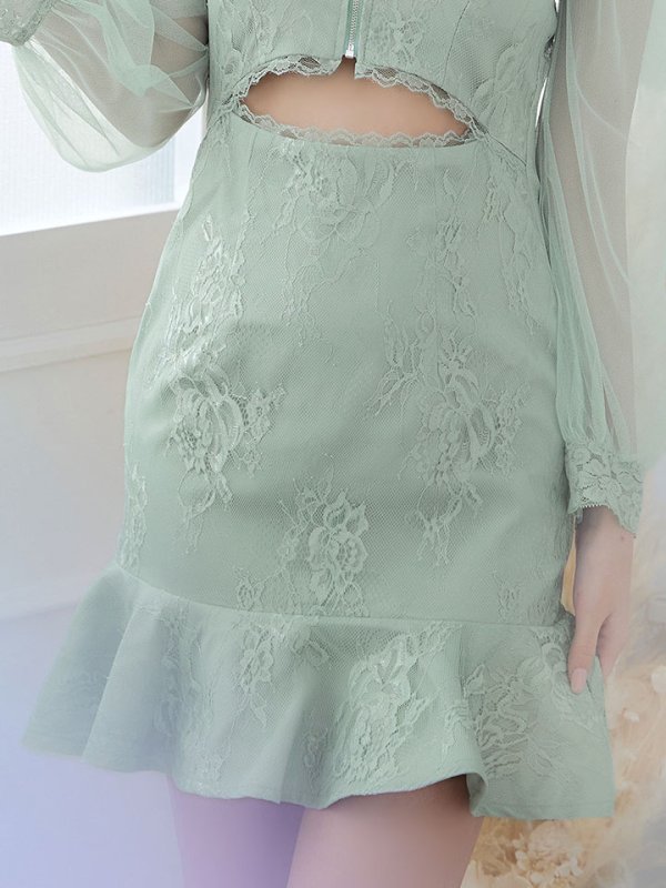 画像8: 新色登場!花柄刺繍レースドレス/マーメイド/フロントファスナー/ノースリーブ/ウエスト魅せ/肌魅せ/谷間見せ/ミニドレス/キャバドレス【S-XLサイズ/4カラー】[OF01-X] 【SB】dzw