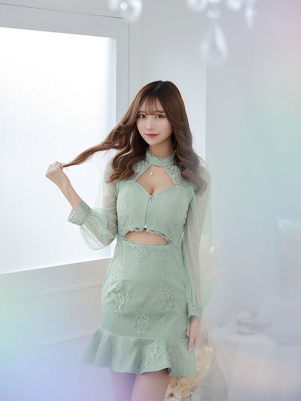 画像10: 新色登場!花柄刺繍レースドレス/マーメイド/フロントファスナー/ノースリーブ/ウエスト魅せ/肌魅せ/谷間見せ/ミニドレス/キャバドレス【S-XLサイズ/4カラー】[OF01-X] 【SB】dzw