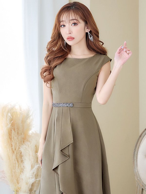 画像14: SALE!【Glera/グレイラ】ノースリーブワンピースドレス/アシメスカート/ビジュー/胸元隠し/背中隠し/ミディアムドレス/キャバドレス【M-XLサイズ/2カラー】[HC02]【SB】dzw