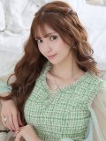 SALE!グリーンツイードチュールスリーブドレス/チェック柄/チュール/透け/胸元隠し/背中隠し/タイト/キャバドレス/ミニドレス【S-Lサイズ/1カラー】[OF04] 【SB】dzk