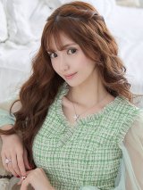 SALE!グリーンツイードチュールスリーブドレス/チェック柄/チュール/透け/胸元隠し/背中隠し/タイト/キャバドレス/ミニドレス【S-Lサイズ/1カラー】[OF04] 【SB】dzk